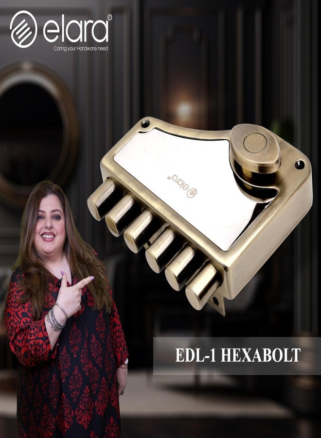إلارا قفل باب Elara Deadbolt Hexabolt 1CK، قفل حافة، مزلاج للمنزل، أقفال أبواب للباب الرئيسي مع 4 مفاتيح نحاسية قابلة للعكس (عتيق، EDL-01، Hexabolt، مفتاح فائق) - Image 2